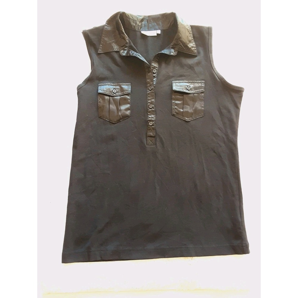 Daily Sports Top black Sz Large Sleeveless Collared Activewear Stretch Athletic